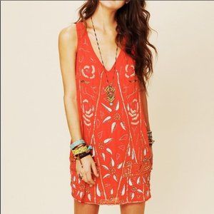 Free People Secret Garden Shift Dress, Size XS, Red